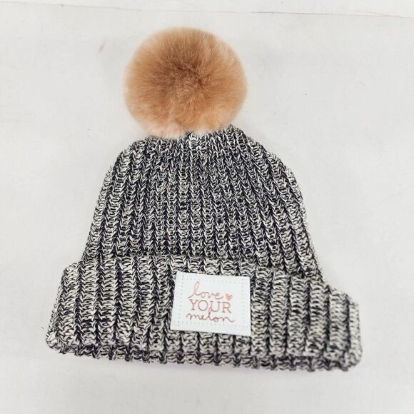 Love Your Melon Pompom Cuffed Beanie USA Made Black white Knit winter hat Beanie main image 5